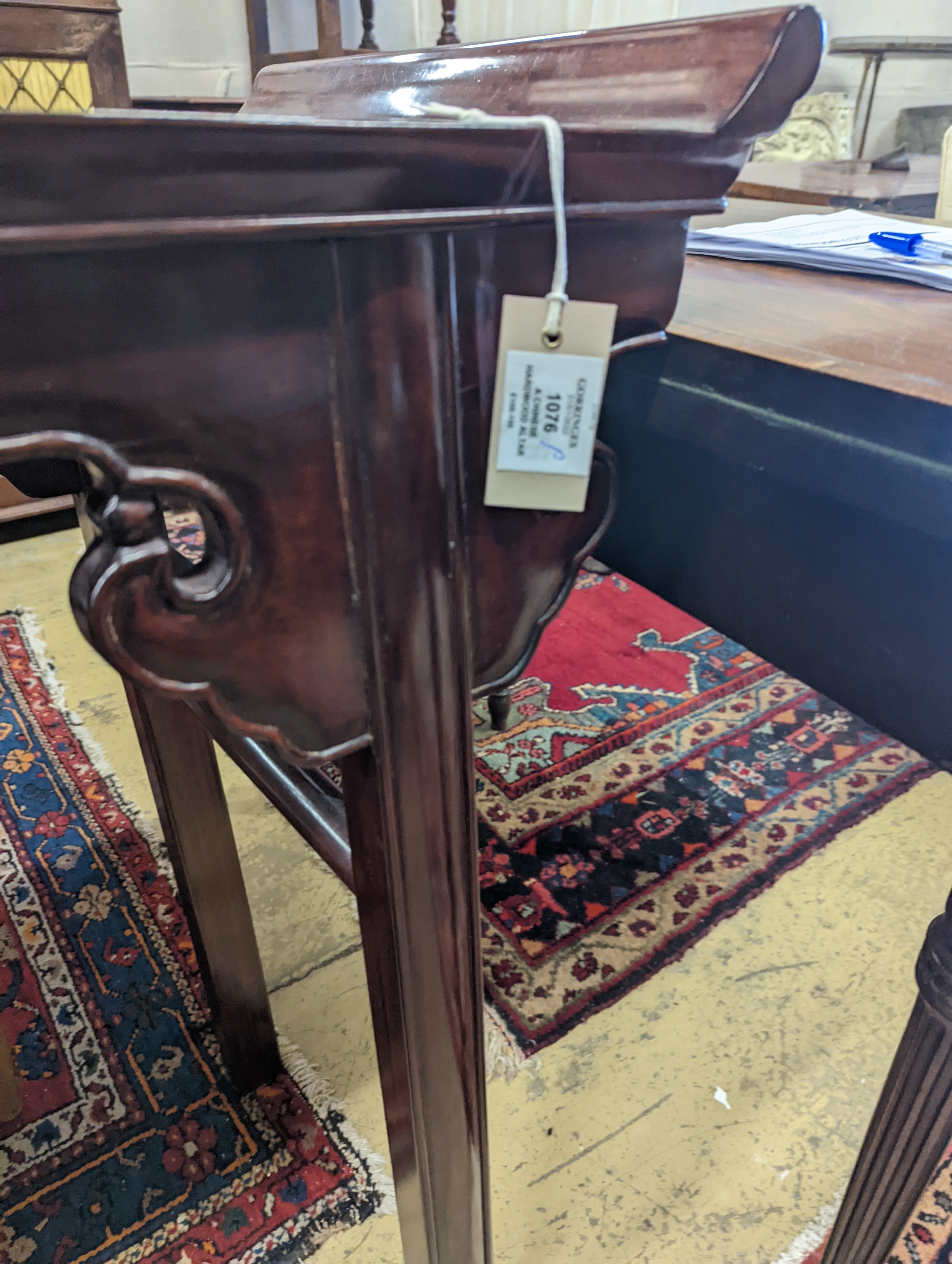 A Chinese hardwood altar table, width 121cm, depth 38cm, height 86cm